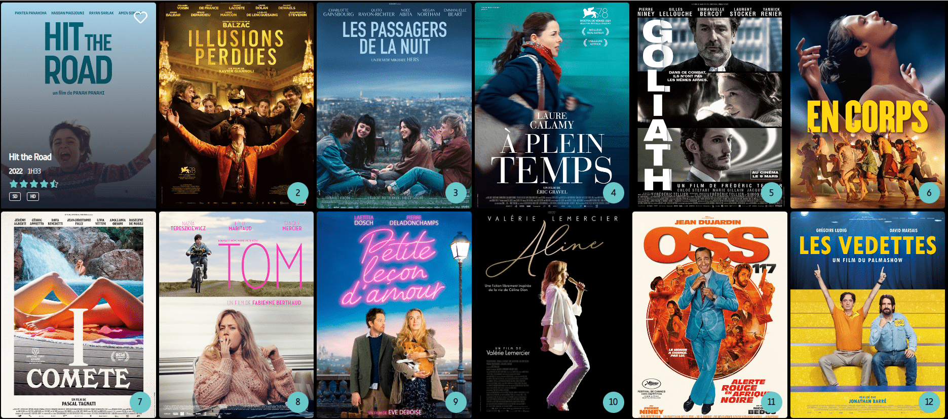 bandeau reprenant 12 affiches parmi les films les plus regardés sur la plateforme