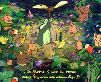 De nombreux animaux et personnages sont réunis dans une forêt